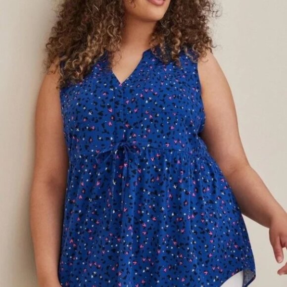 torrid Brand Emma Babydoll Tunic Style Sleeveless Top Blue Animal Print Size 6 - Picture 3 of 7